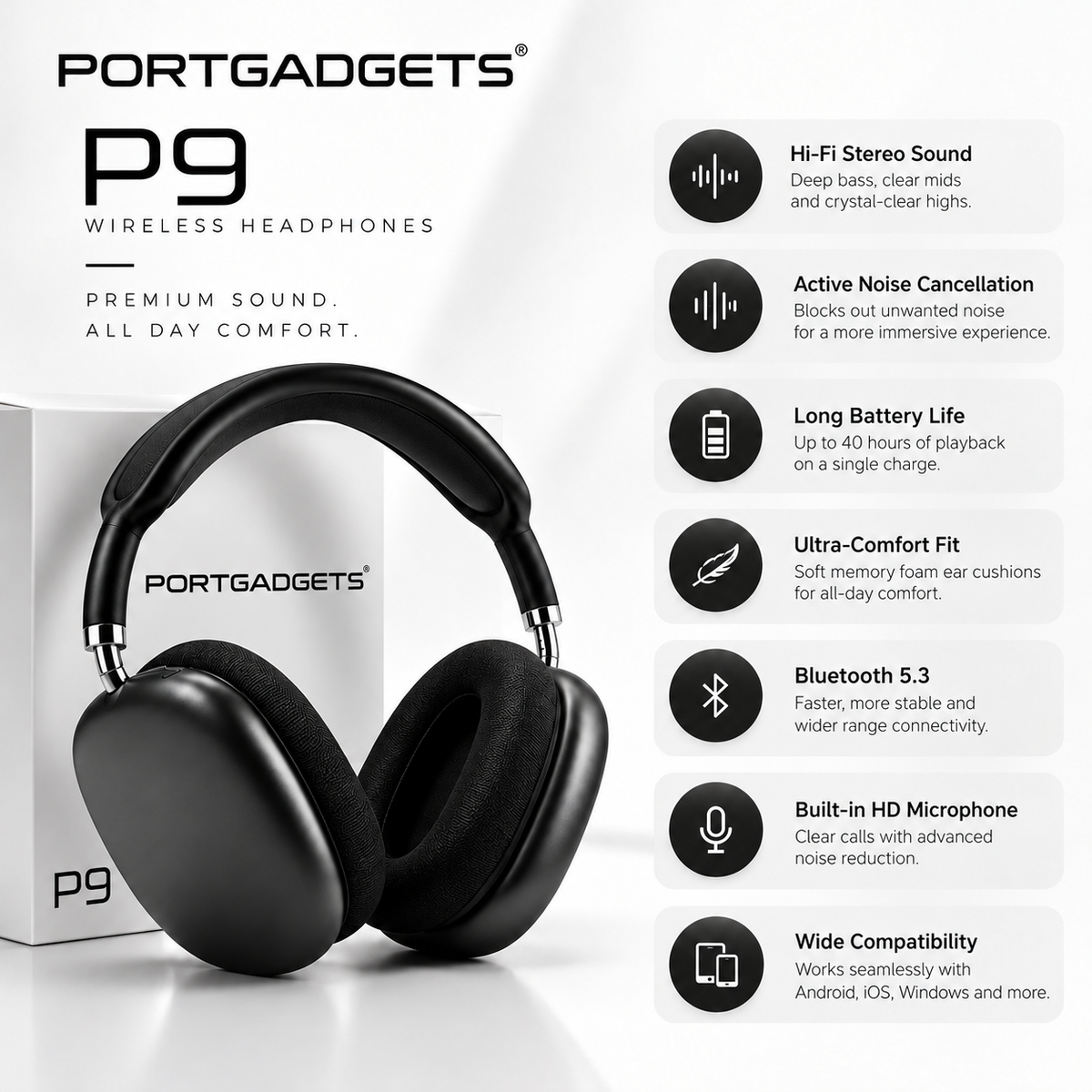 P9 Wireless Headphones – PORTGADGETS